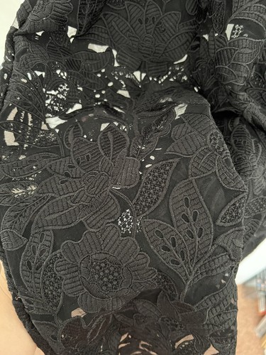 SELF-PORTRAIT SELF-PORTRAIT BLACK PUFF SLEEVE LEAF GUIPURE MIDI DRESS UK6 US02 BRAND