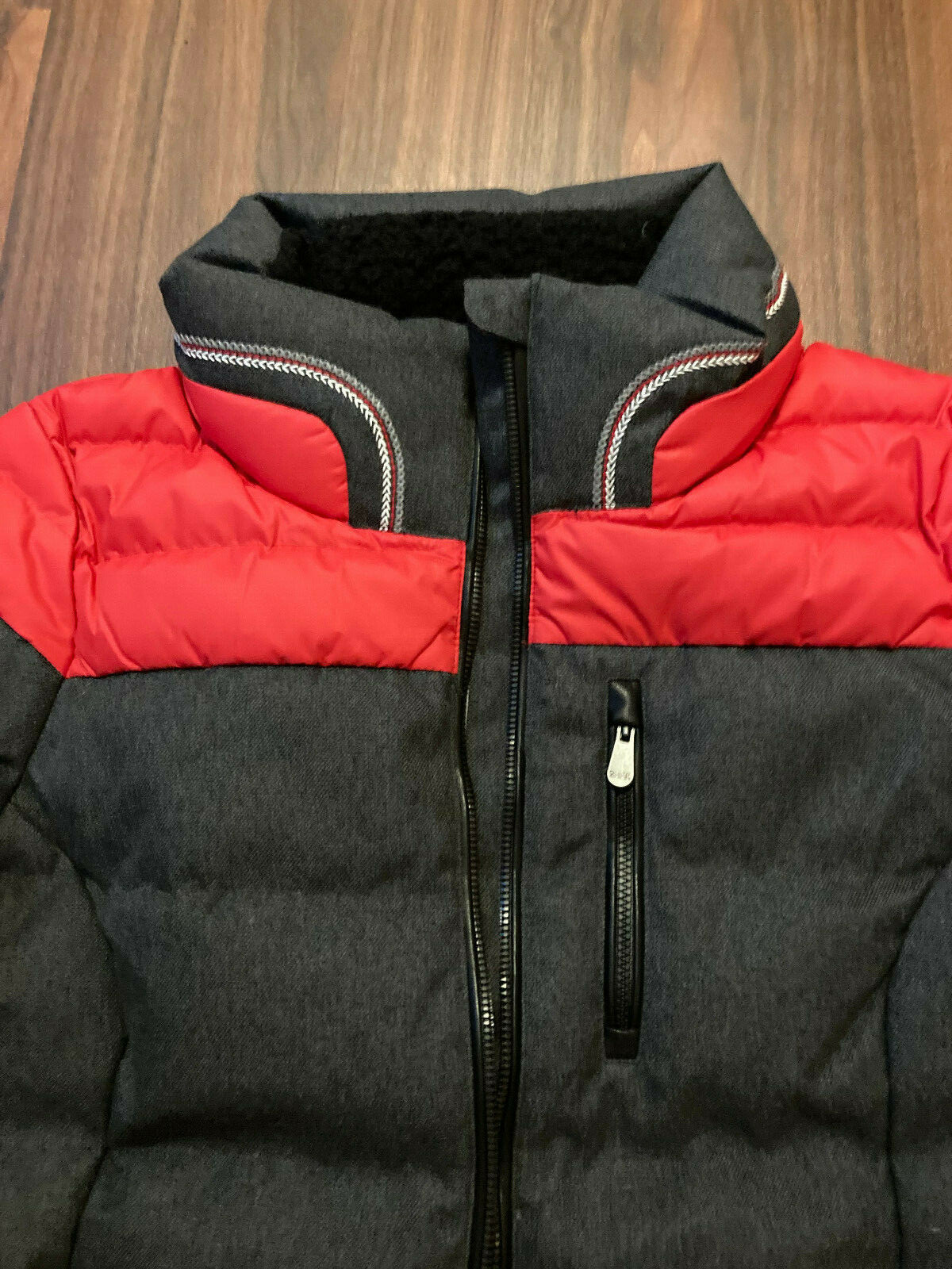 Pre-owned Alp N Rock Alp-n-rock Chamonix Wool Down Bomber Jacket Stell Grey/swiss Red Size Medium 3