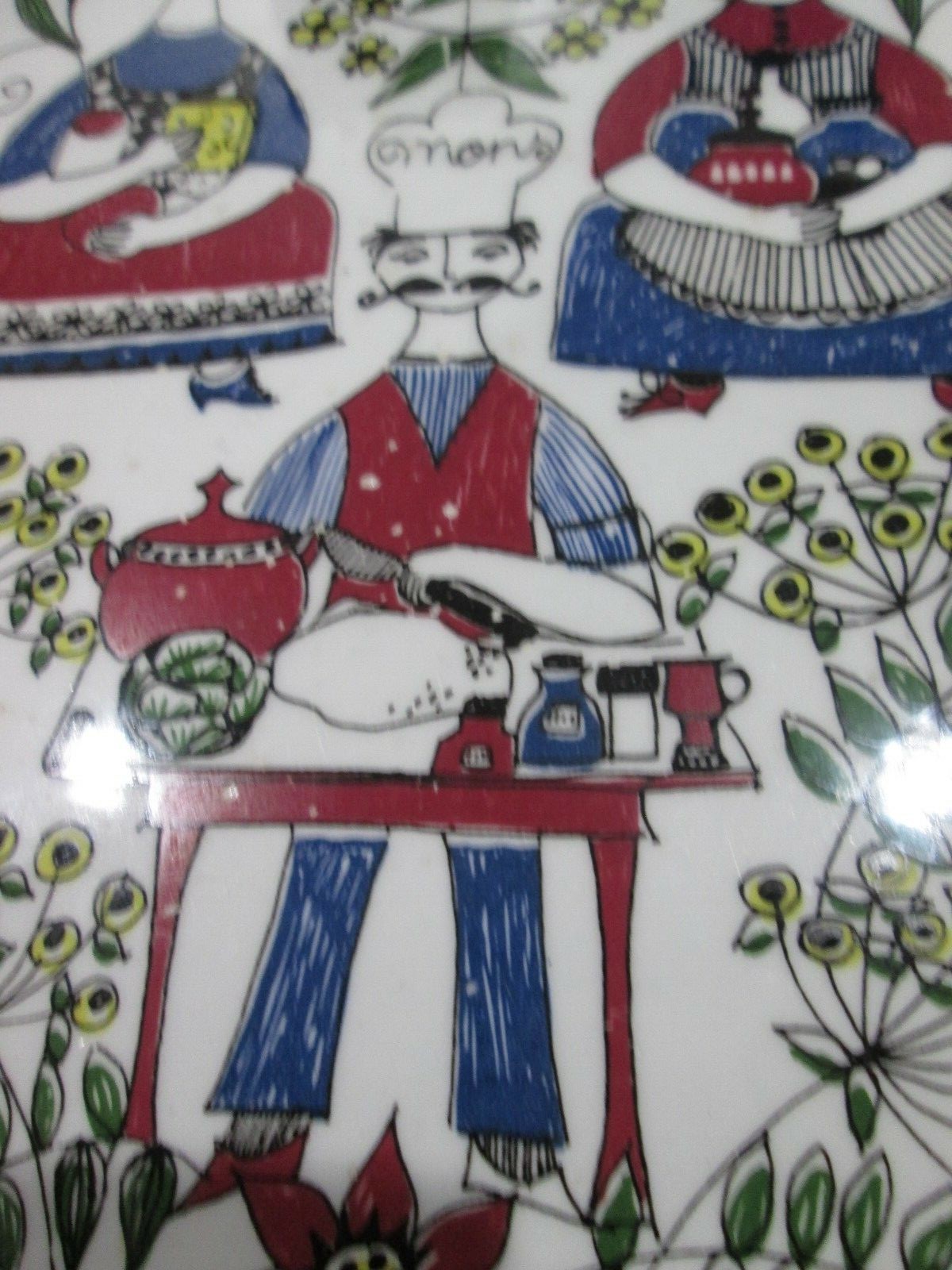 VINTAGE NORWAY TWI-DESIGN  MONS OG MILLE HAND PAINTED SILKSCREEN WALL PLAQUE EUC