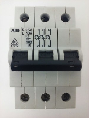 ABB, S253, L 10A, CIRCUIT BREAKER, Nr.15, 3P, 220/380VAC, MAX 240VAC, NEW, S2