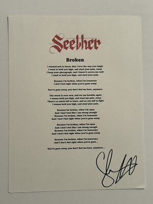 SHAUN MORGAN SEETHER BAND LEAD SINGER SIGNED LYRIC SHEET AUTOGRAPHED RARE COA