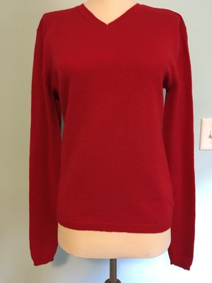   100% Cashmere V-Neck Pullover Sweater Size L M Runs Small Red Trixie & Lulu