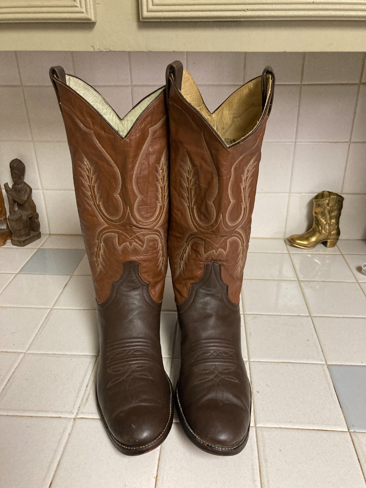 larry mahan ラリーマハン レザー ウエスタン　ブーツ Larry Mahan Vintage Label Made in Texas Western Cowboy Boots