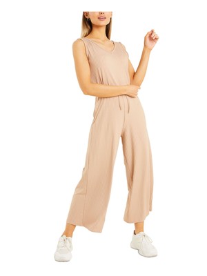 

Женский бежевый эластичный короткий комбинезон без рукавов с V-образным вырезом и широкими штанинами QUIZ