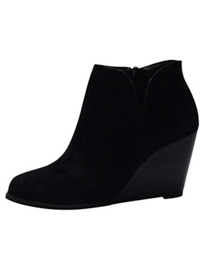 

LUCKY BRAND Женские черные кожаные ботильоны на танкетке с круглым носком и V-образным вырезом Yabba, Черный, LK-YABBA