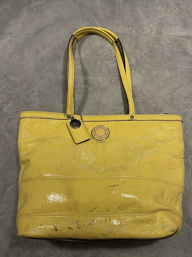 Coach Yellow Patent Leather Tote Bag Shopper Purse A1293