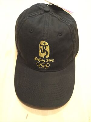 NWT BEIJING CHINA 2008 Olympics Embroidered Logo Hat Strapback Cap Black/Gold