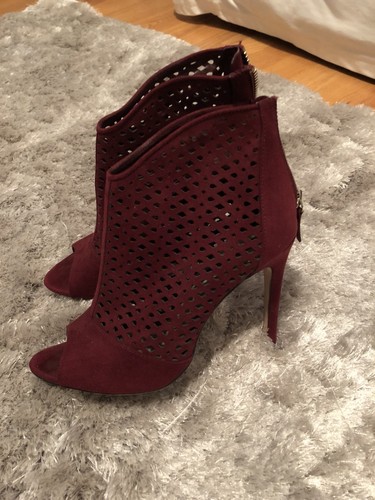 Zara Peep Toe Booties Performated Burgundy Size 37 eBay