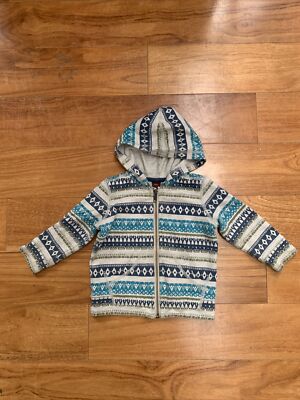 Tea Collection boy's full zip hoodie blue green geometric 12-18 Mos