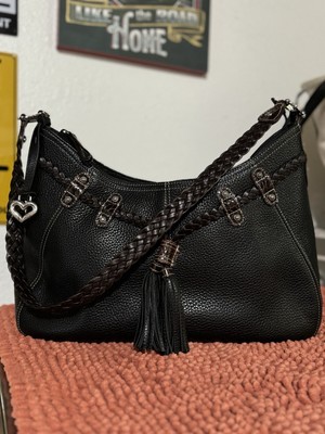 Brighton Handbag Shoulder bag Black Leather With Braided Straps Logo Charm