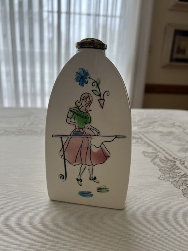 Vintage Ceramic Laundry Sprinkler Lady Ironing Excellent Condition