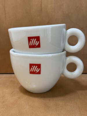 ILLY Coffee Cup White Red Logo Porcelain Italy Replacement Cups Set Of 2