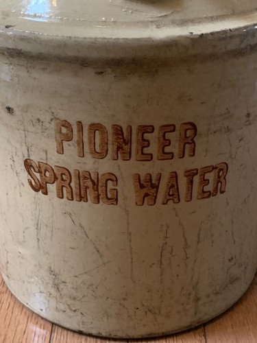 Antique PIONEER SPRING WATER Advertising Stoneware Glazed Jug