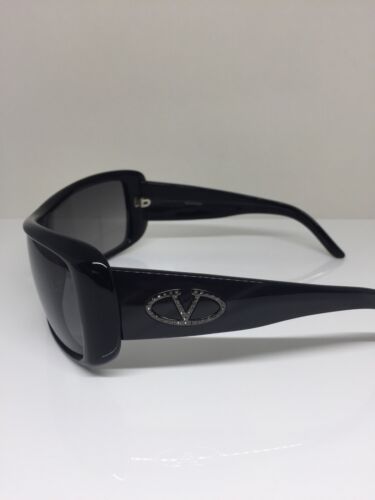 Pre-owned Valentino Shield Sunglasses  5447 Sunglasses C. Ddd Black Grey 99mm In Shiny Black Grey With Rhinestone Logo