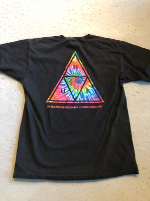 Huf Shirt Men's Medium 100% Cotton Black Tee Skate Surf Tie Dye Triangle