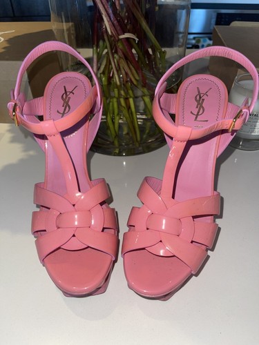yves saint laurent tribute sandals pink Patent Leather “ysl