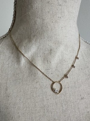 Nadri Gold-Tone Necklace with Open Teardrop CZ Pendant and Side Charms