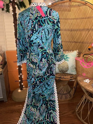 Pre-owned Lilly Pulitzer Shealyn Maxi Caftan Catty Purrsonality Size 14 In Multicolor