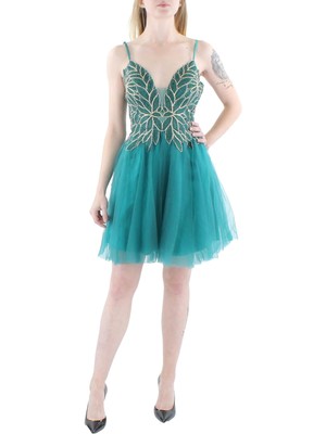 BLONDIE NITES Womens Green Back Padded Cups Sleeveless Dress Juniors 3