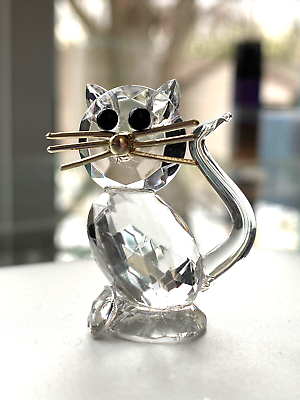 Preciosa Crystal Cat Figurine with gold whiskers
