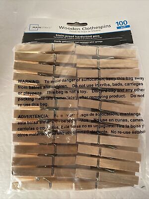 Mainstays 100pcs (7.2cm x .7cm) Wooden  Clothespins NEW pack wooden clips