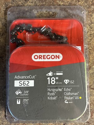 Oregon S62 18'' Chainsaw Chain AdvanceCut 3/8'' Low Profile x .050'' For Echo Ryobi