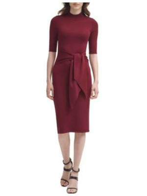 

DKNY Женское темно-бордовое вязаное платье длиной до колена с рукавами до локтя на работу Платье-свитер, Maroon