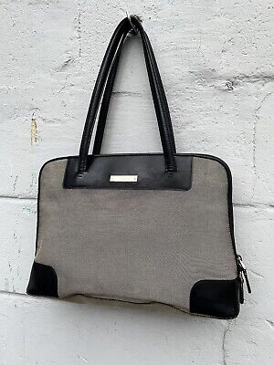 Gucci Vintage Khaki/Black Leather/Cotton Tote Bag Made in Italy