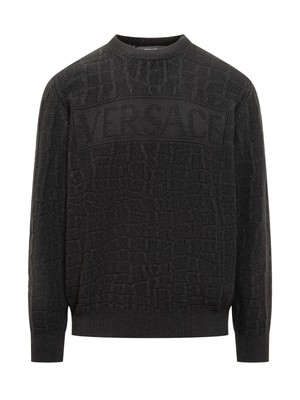 Pre-owned Versace Crew-neck Wool Sweater In Black