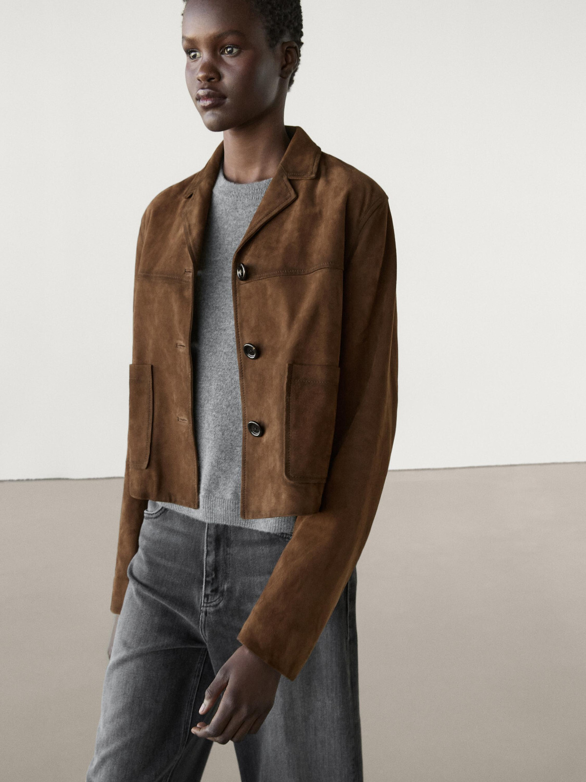 Brown Short Suede Leather Coat for Women Mid Brown Suede