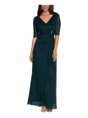 B&A  BY BETSY & ADAM Womens Green Waterfall Ruffle V-back Formal Dress 6