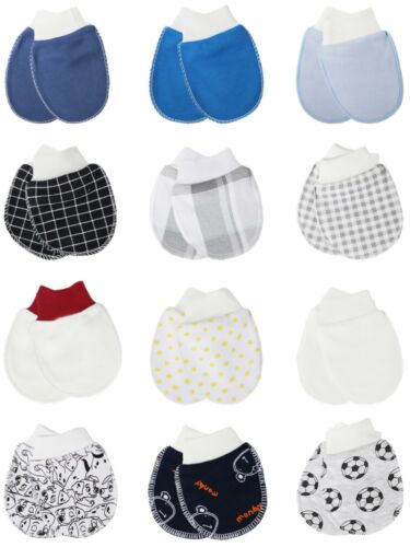  12 Pairs Newborn Baby Boys Mittens, 100% Cotton No-Scratch Gloves (Random)