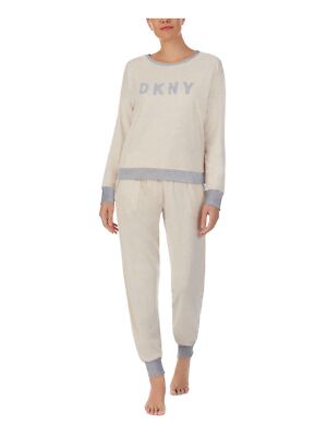 

DKNY Sets Бежевая вересковая одежда для сна с длинным рукавом с круглым вырезом и манжетами, размер, Бежевый