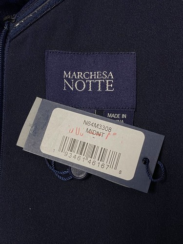 Pre-owned Marchesa Notte $895  Women's Blue Polka Dot Ruffled Off-shoulder Dress Size 4