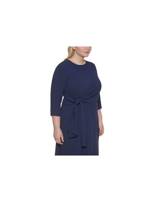 

VINCE CAMUTO Женский эластичный галстук с рукавом 3/4 и круглым вырезом Midi Wear To Work Faux, Navy