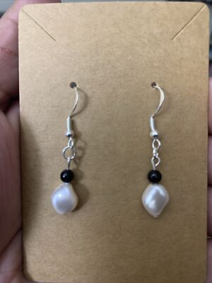 Pearl Earrings w/ Obsidian Authentic S925 Silver Artisan