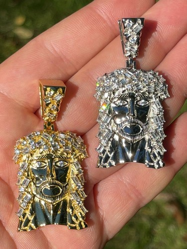 Men's Solid 925 Silver / 14k Gold Plated Jesus Piece Iced