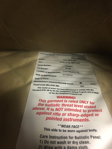 United Shield International IIIA CTC W/T Molle Vest Coyote Tan Med NEW