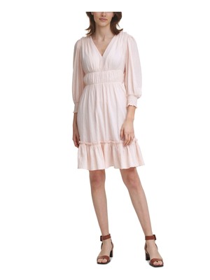 

CALVIN KLEIN Womens Pink Pullover Styling Платье А-силуэта с рукавами 3/4, Розовый