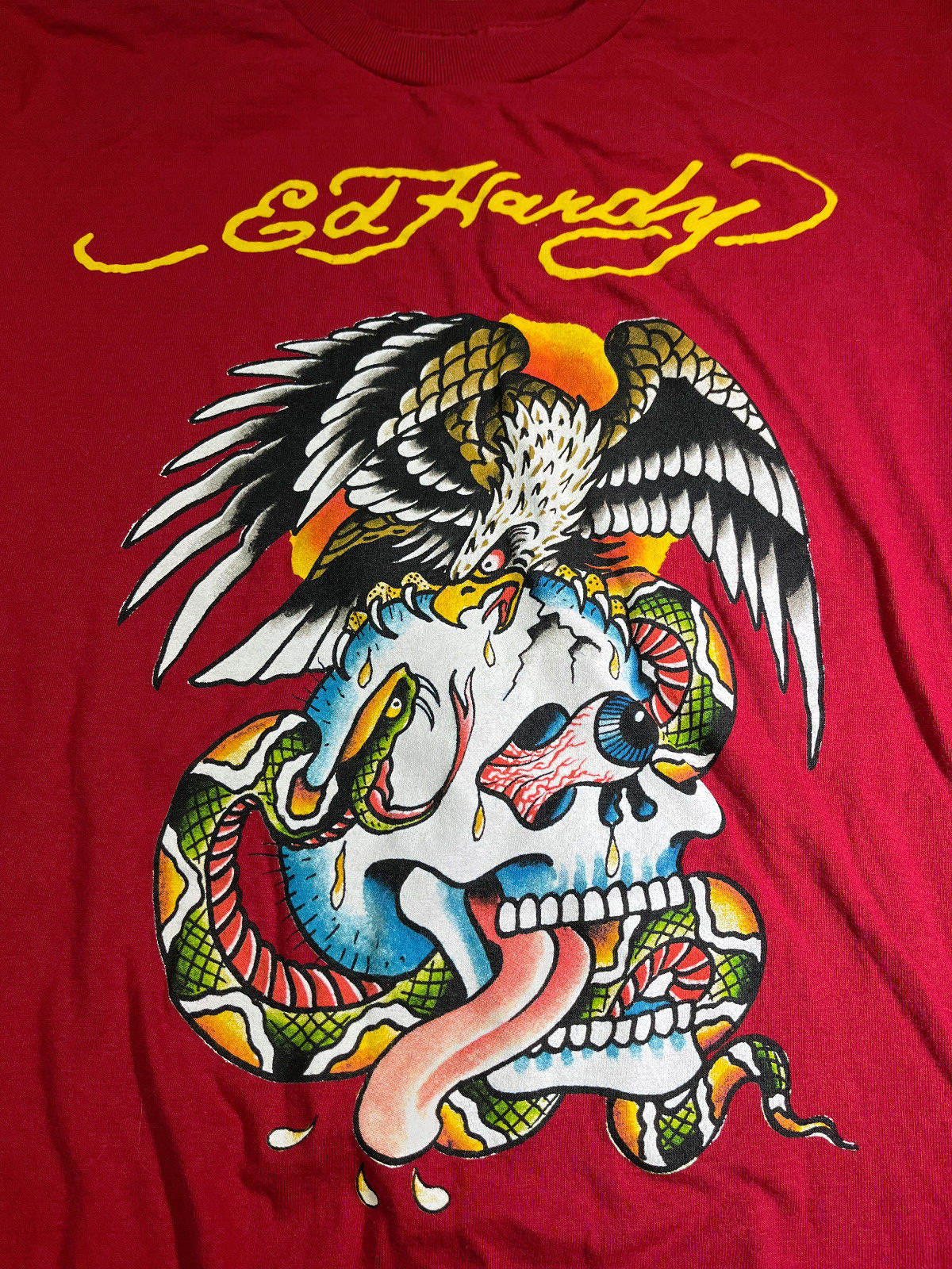激レア Ed Hardy ラヴキルスカル 00s y2k Tシャツ Ed Hardy Y2K Brown Striped Love Kills Slowly Skull
