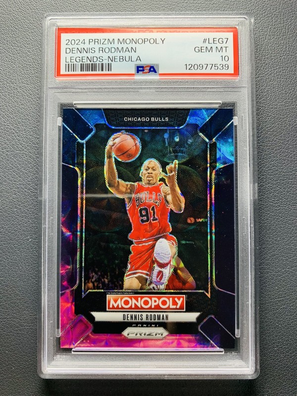 2024-25 Panini Prizm Monopoly Dennis Rodman #LEG7 Nebula SSP PSA