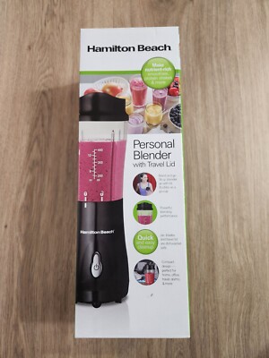 NIB Hamilton Beach Personal Blender With Travel Lid Black 14 oz
