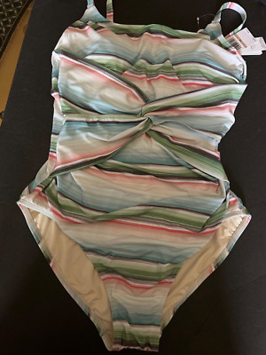 NWT Jantzen One Piece Striped Swimsuit Lady s Retro Swimsuit Tummy Slimming 12