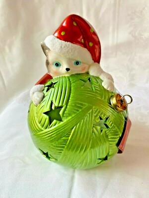 Home Reflections Christmas Cat Ornament Luminary Flameless Candle TImer NEW 