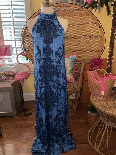 Pre-owned Lilly Pulitzer Donita Maxi Dress Navy Spotting A Pattern Size 4,16 In Multicolor