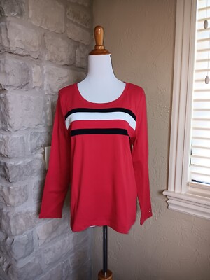 NWT Tommy Hilfiger Women's Red Long Sleeve Knit Shirt Sz PXL