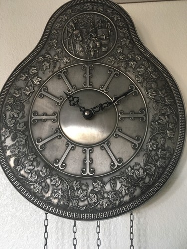 Rare German SKS-Zinn 95% Ornate Pewter Wall Decor Clock Scene 13
