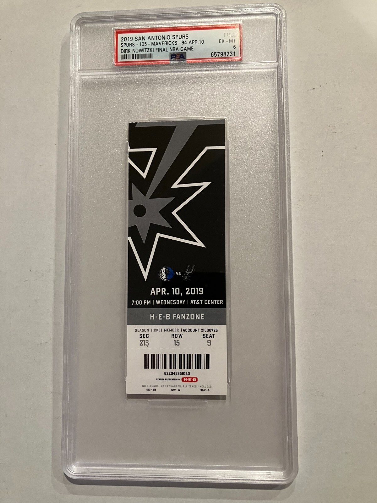 Dirk Nowitzki Mavericks Full Ticket Last Game vs Spurs 4/10