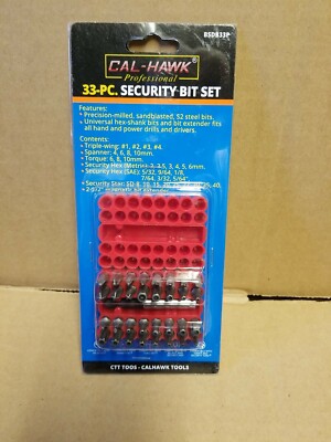 33 Pc Security Bit Set Phillips Torx Hex For 1/4'' Bit Holders Or Screwdrivers