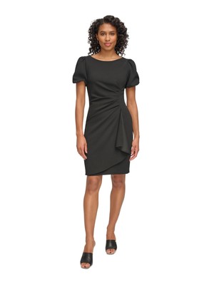 DKNY Womens Black Draped Skirt Pouf Sleeve Sheath Dress Petites 8P